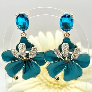 TEAL BLOSSOM FLOWER EARRINGS